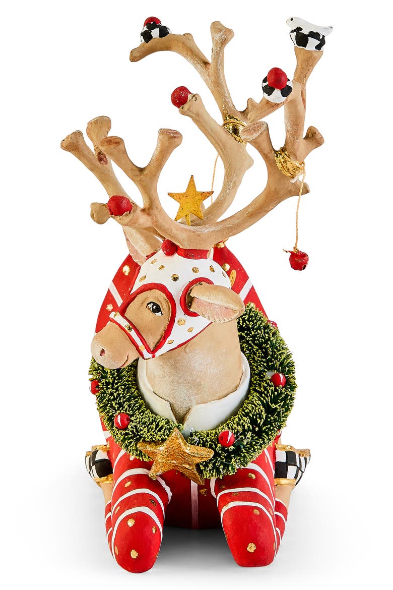 Patience Brewster Dash Away Sitting Reindeer Christmas Ornament, Main, color, GREEN
