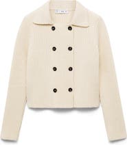 MANGO Double Breasted Rib Sweater Jacket