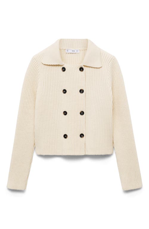 Mango Double Breasted Rib Sweater Jacket In Ecru