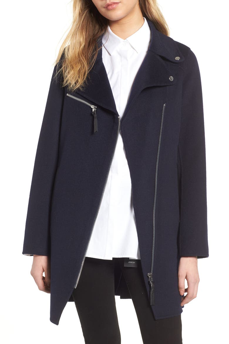 Double-Face Wool Moto Style Coat, Alternate, color, NAVY