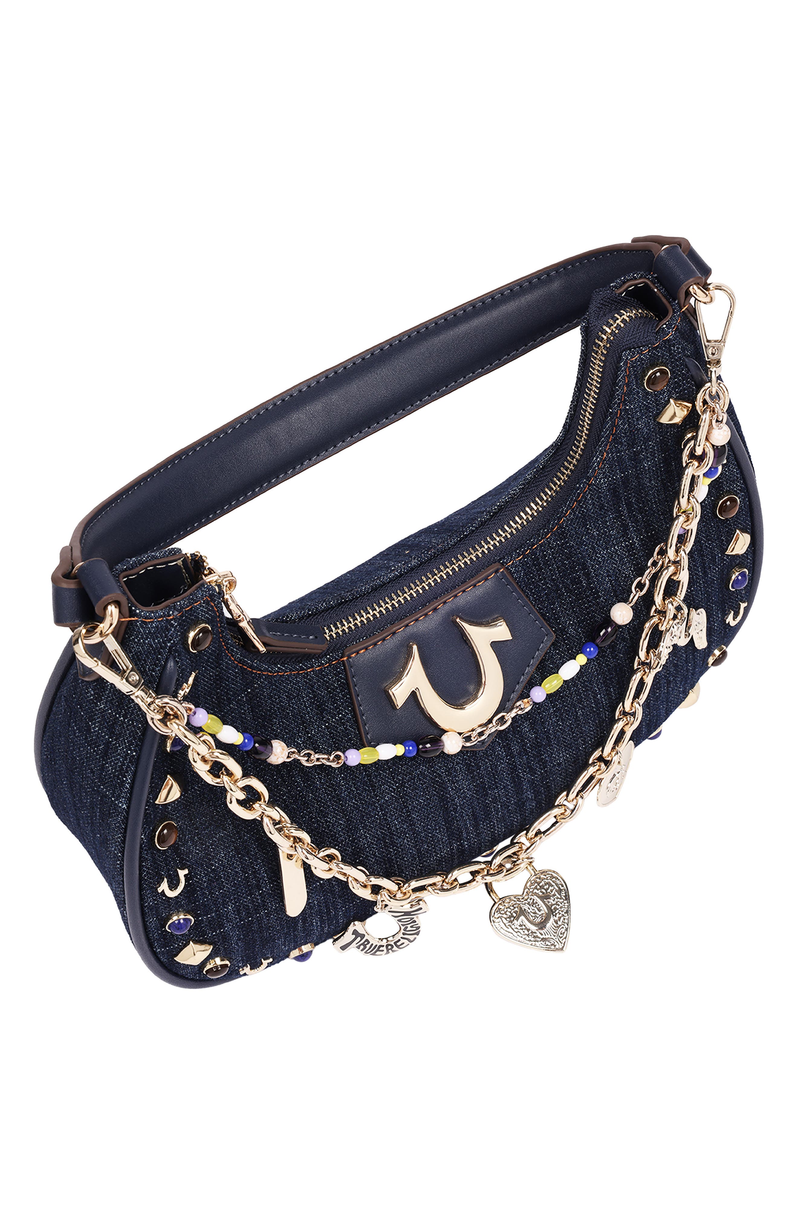 Chain & Studs Denim Hobo Bag, Alternate, color, DARK DENIM