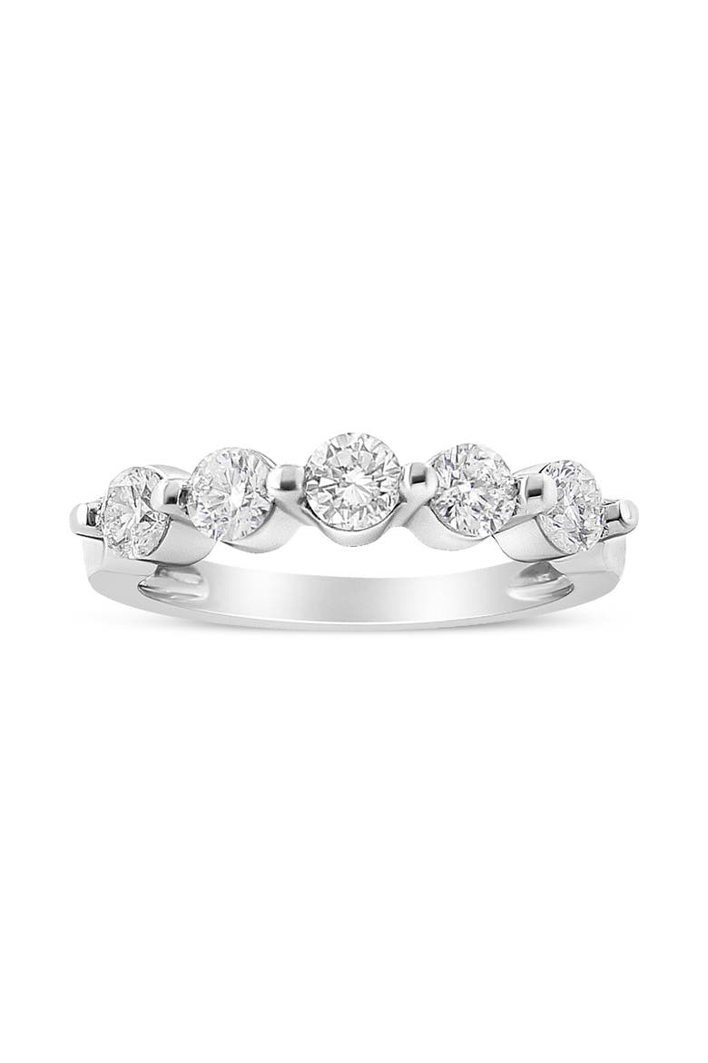 14K White Gold 1.00 Cttw Round Cut Diamond 5-Stone Band Ring, Main, color, White