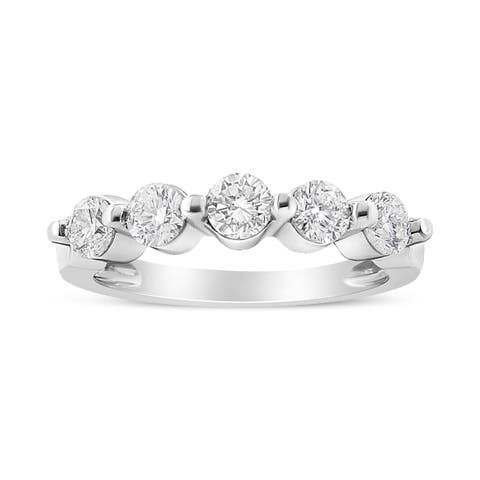 14K White Gold 1.00 Cttw Round Cut Diamond 5-Stone Band Ring