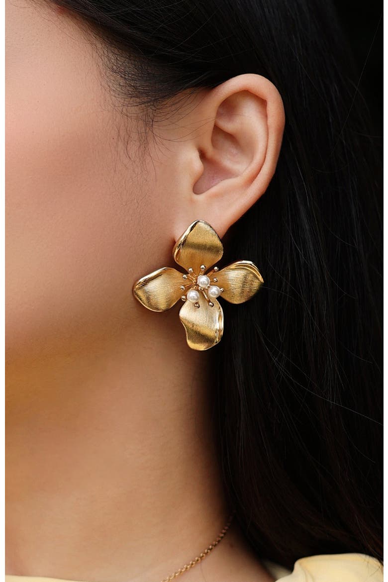 Large Iris Blossom Stud Earrings, Alternate, color, Gold & White