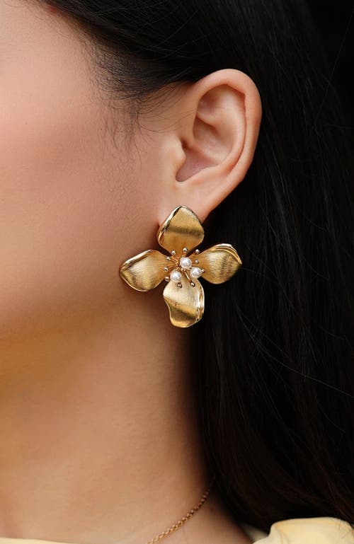 Rc Retro Chic Large Iris Blossom Stud Earrings In Gold