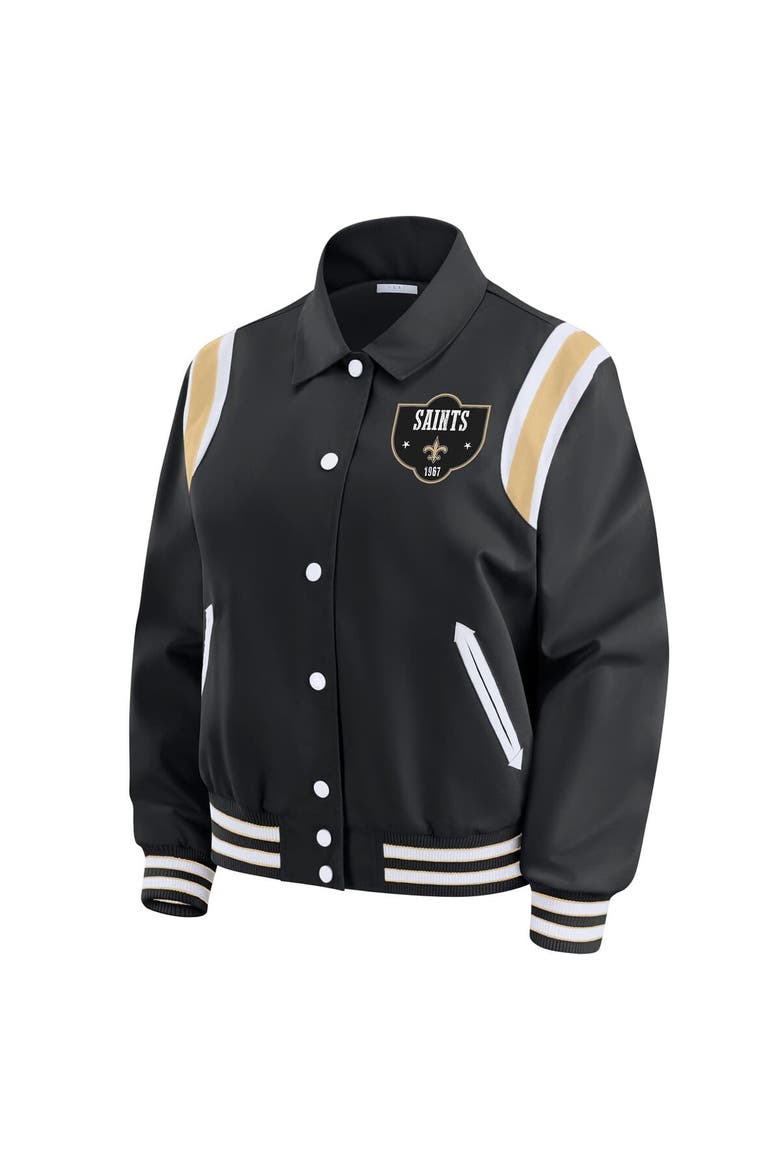 Women's WEAR by Erin Andrews Black New Orleans Saints Varsity Lightweight Full-Snap Jacket, Alternate, color, Black