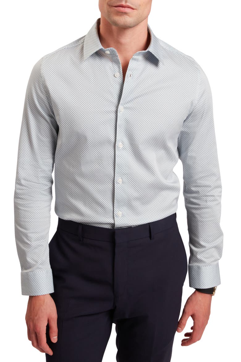 Olweno Slim Fit Microprint Stretch Cotton Button-Up Shirt, Main, color, LIGHT BLUE