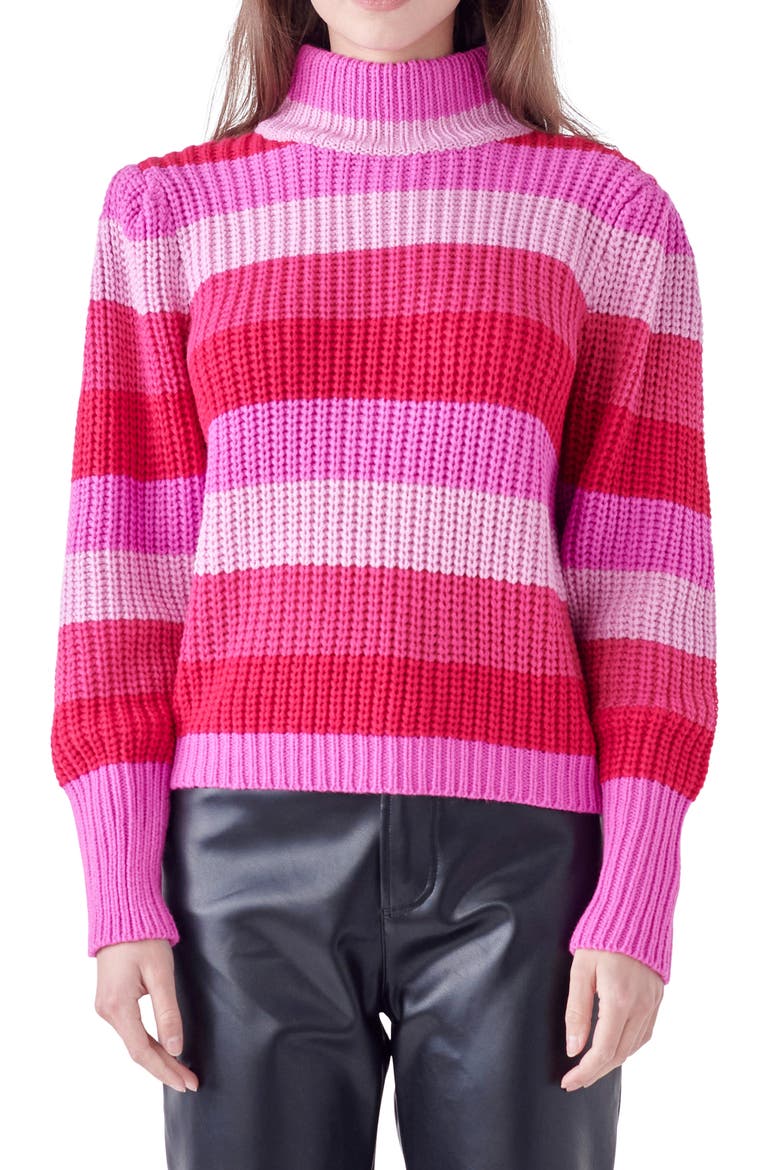 Stripe Turtleneck Sweater, Main, color, PINK MULTI