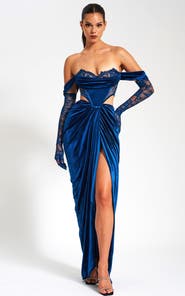 Miss Circle Quintesa Cutout Lace Velvet Off Shoulder Gown