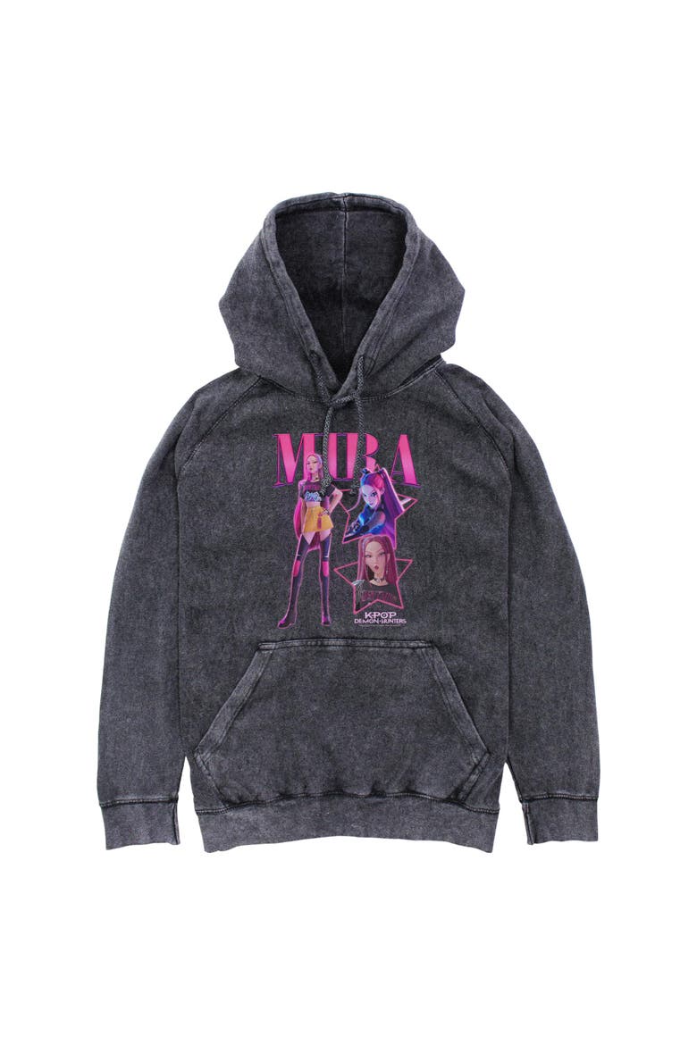 Men's KPop Demon Hunters Mira Super Star Logo  Pull Over Hoodie, Main, color, Black