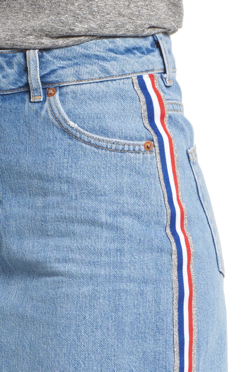 Topshop MOTO Stripe Denim Skirt, Alternate, color, 