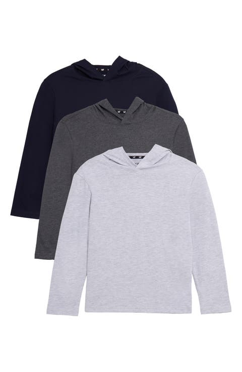 Kids' 3-Pack Hooded Long Sleeve Cotton T-Shirts (Big Kid)