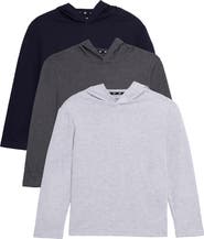 XRAY Kids' 3-Pack Hooded Long Sleeve Cotton T-Shirts