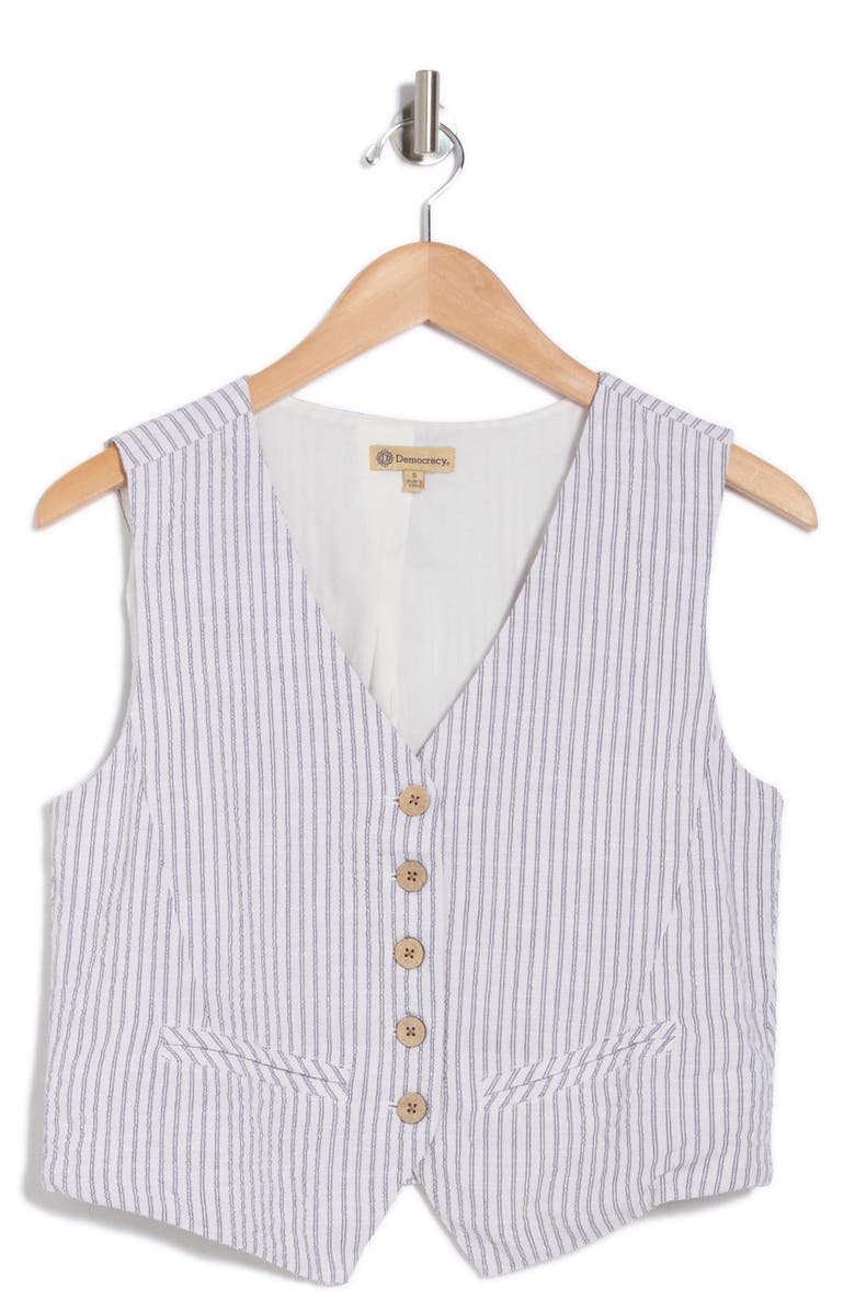 Democracy Button Front Vest, Alternate, color, White/ Blue