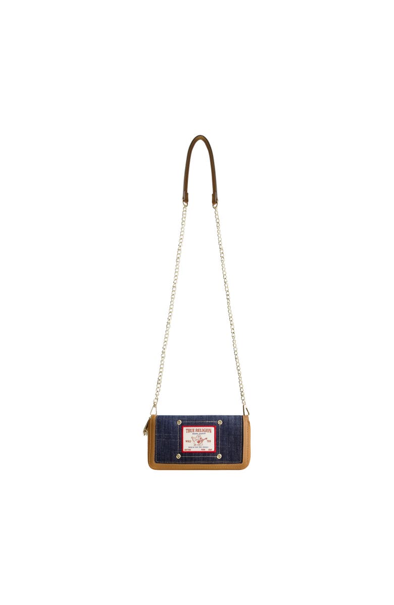 True Religion Buddha Patch Double Zip Chain Wallet, Main, color, Dark Denim
