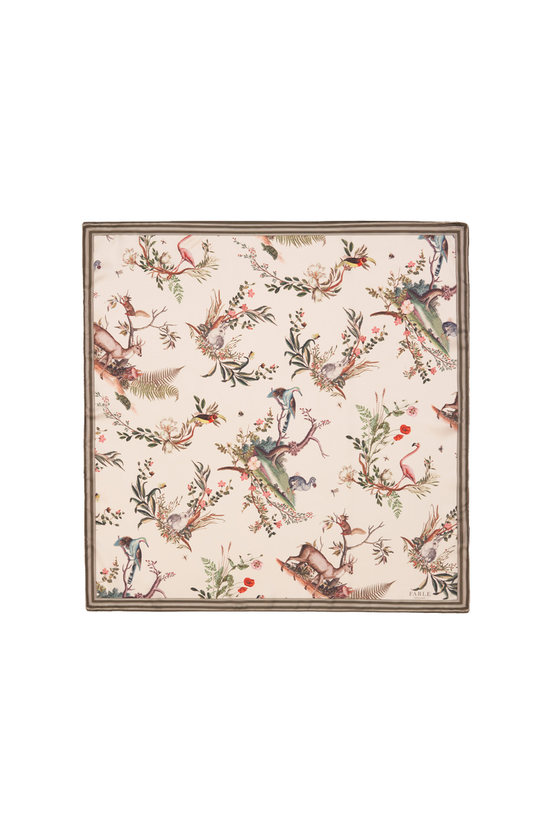 Toile de Jouy Olive Green Square Scarf, Main, color, Ivory