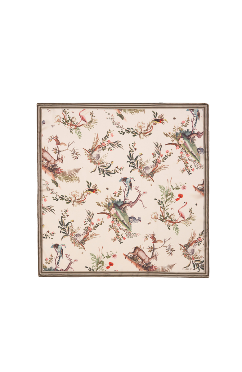 Fable England Toile de Jouy Olive Green Square Scarf, Main, color, Ivory