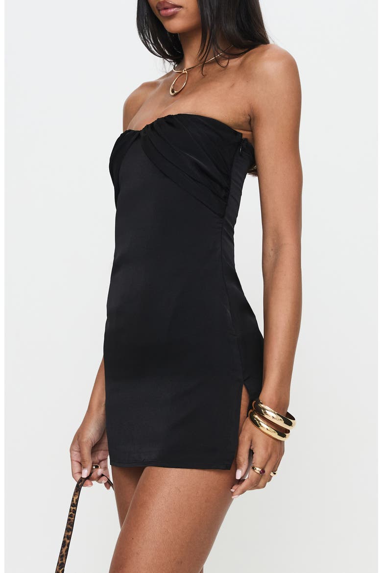 Irena Strapless Satin Minidress, Alternate, color, BLACK