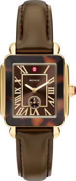 MICHELE Deco Sport Mid Leather Strap Watch