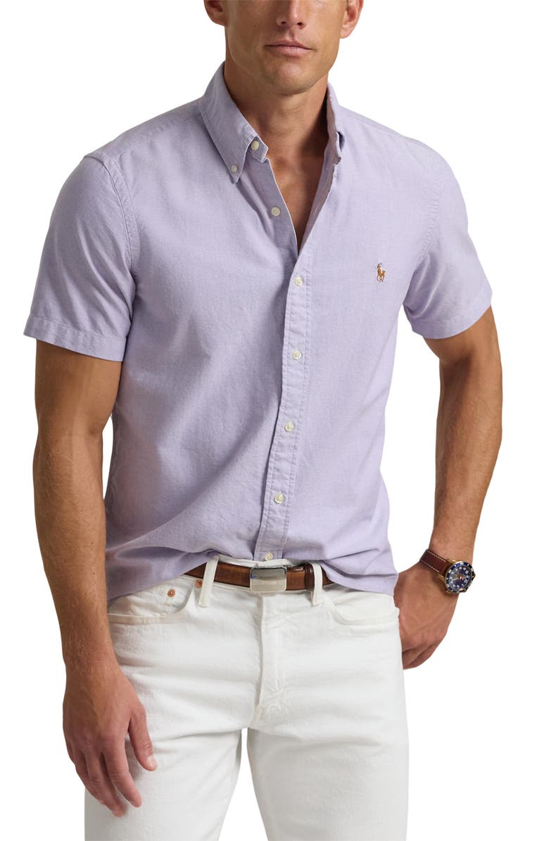 Polo Ralph Lauren Classic Fit Solid Purple Short Sleeve Button-Down Oxford Shirt, Main, color, 