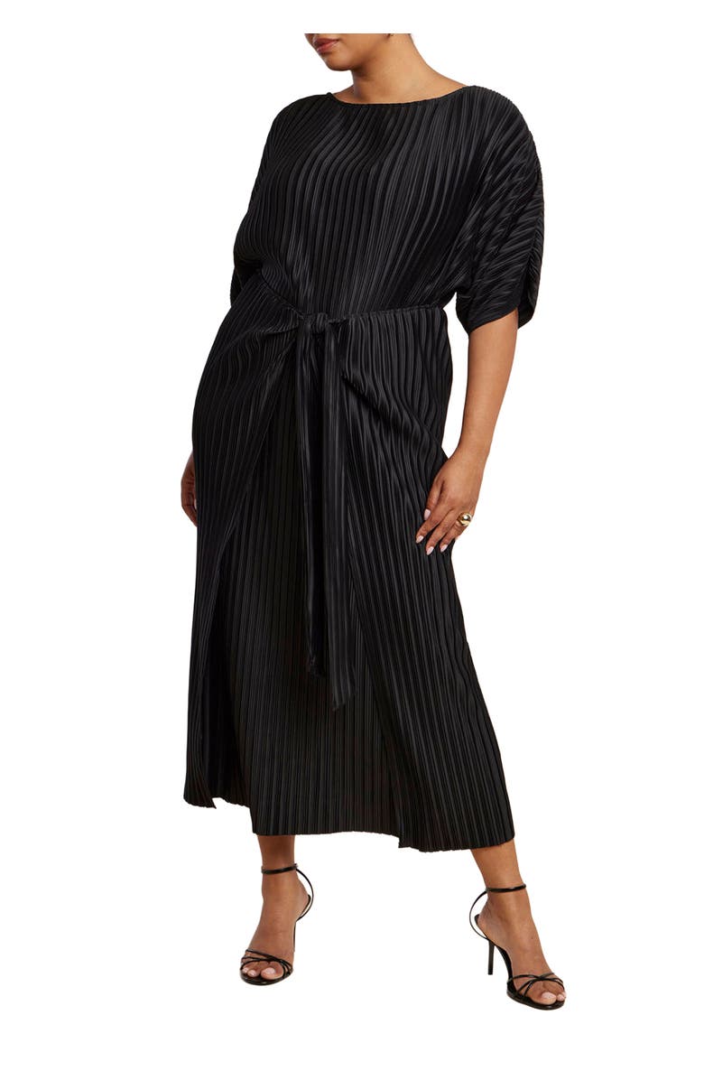ELOQUII Draped Plisse Dress, Main, color, Black Onyx