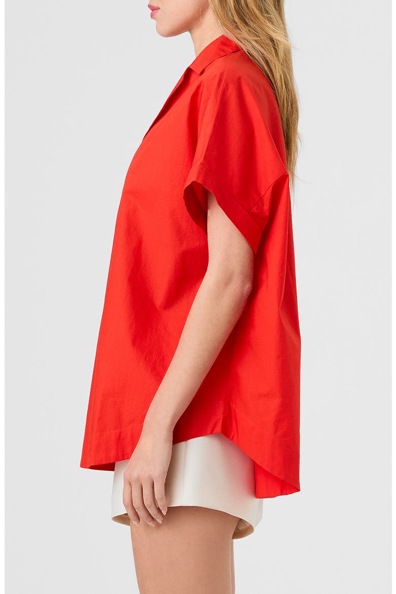 Cotton Poplin Popover Top, Alternate, color, CANDIED APPLE RED