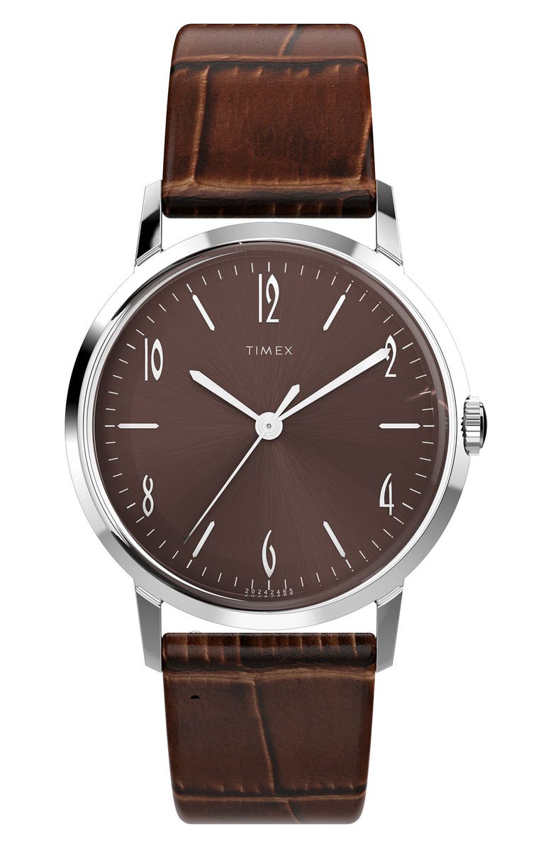 Timex<sup>®</sup> Marlin<sup>®</sup> Leather Strap Watch, 34mm, Main, color, Brown