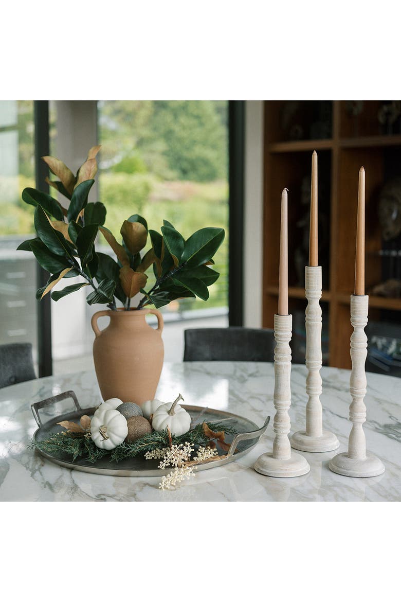 Tapered Candle Holder, White Wood, Alternate, color, White