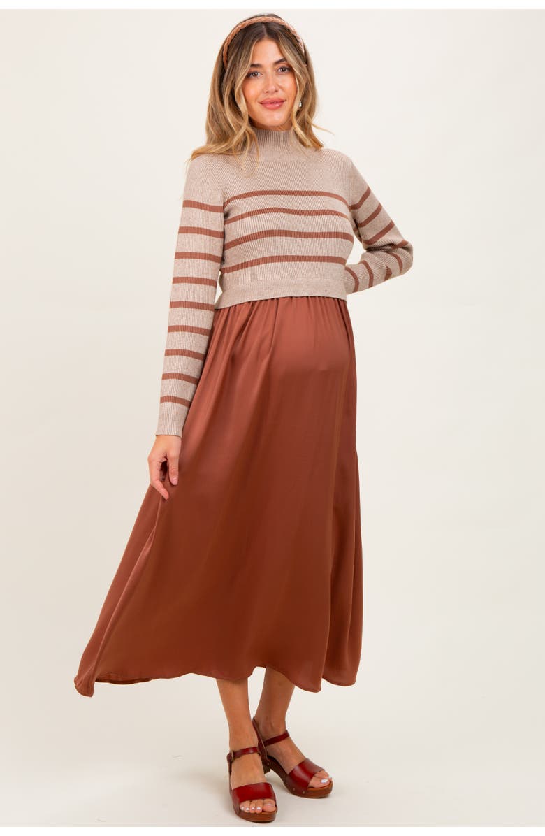 PinkBlush Striped Contrast Sweater Top Maxi Dress, Alternate, color, Rust