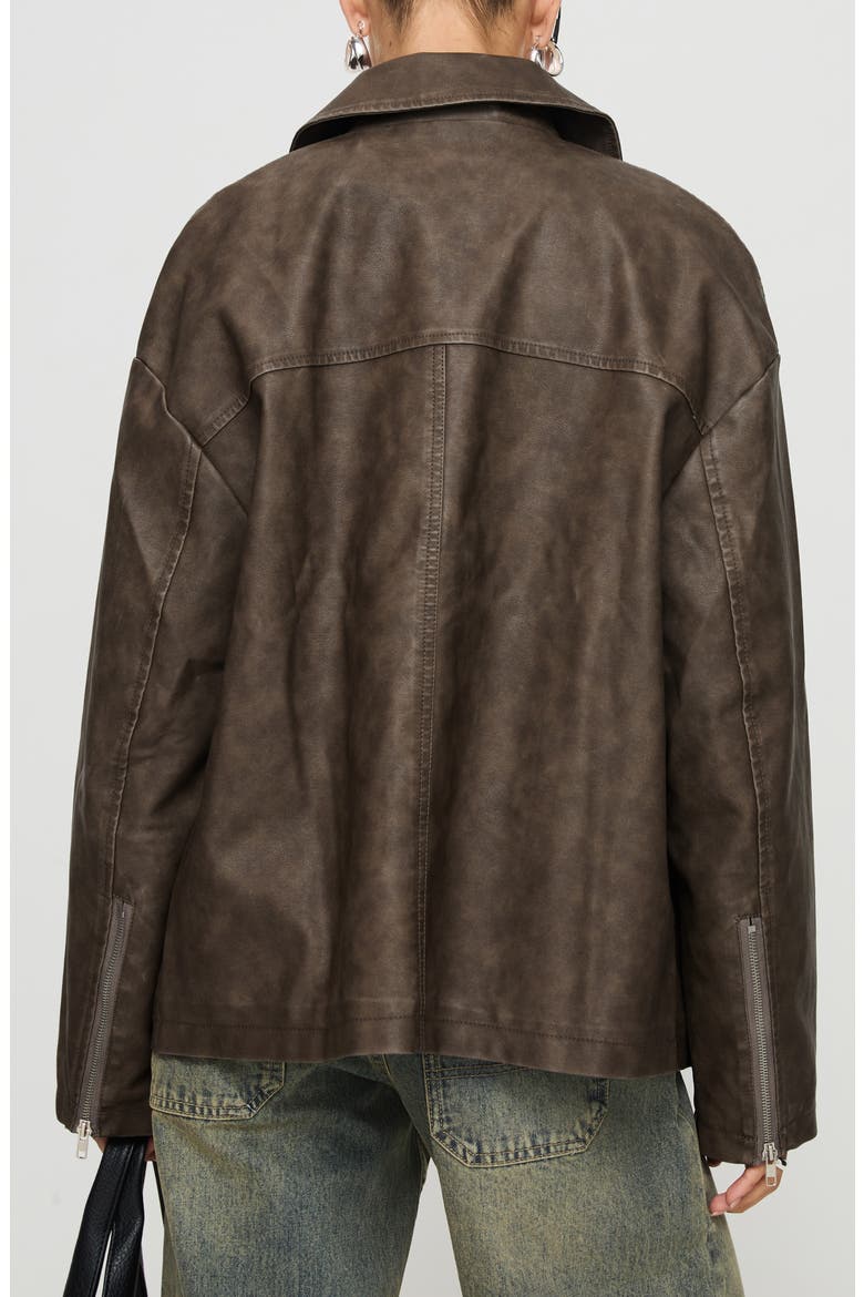 Oversize Zip Faux Leather Jacket, Alternate, color, BROWN
