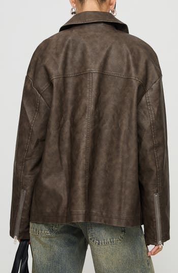 Oversize Zip Faux Leather Jacket
