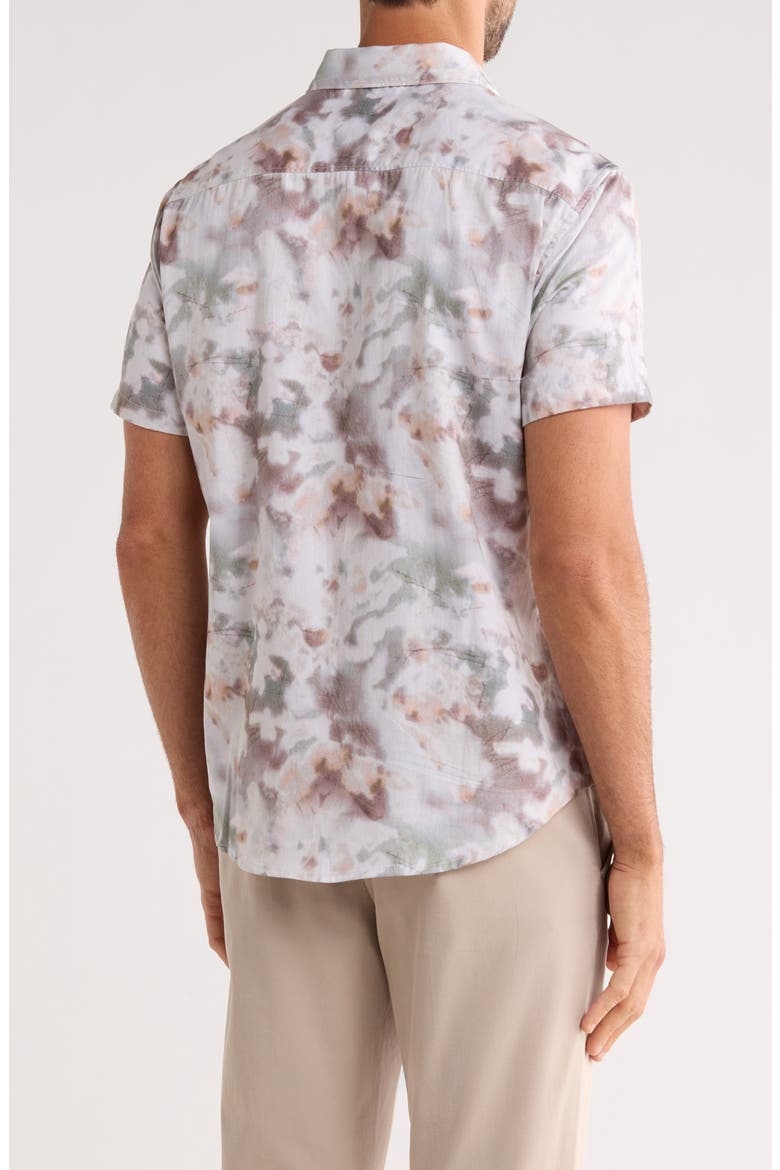 Sean Abstract Woodland Print Short Sleeve Modal Button-Up Shirt, Alternate, color, TWINE
