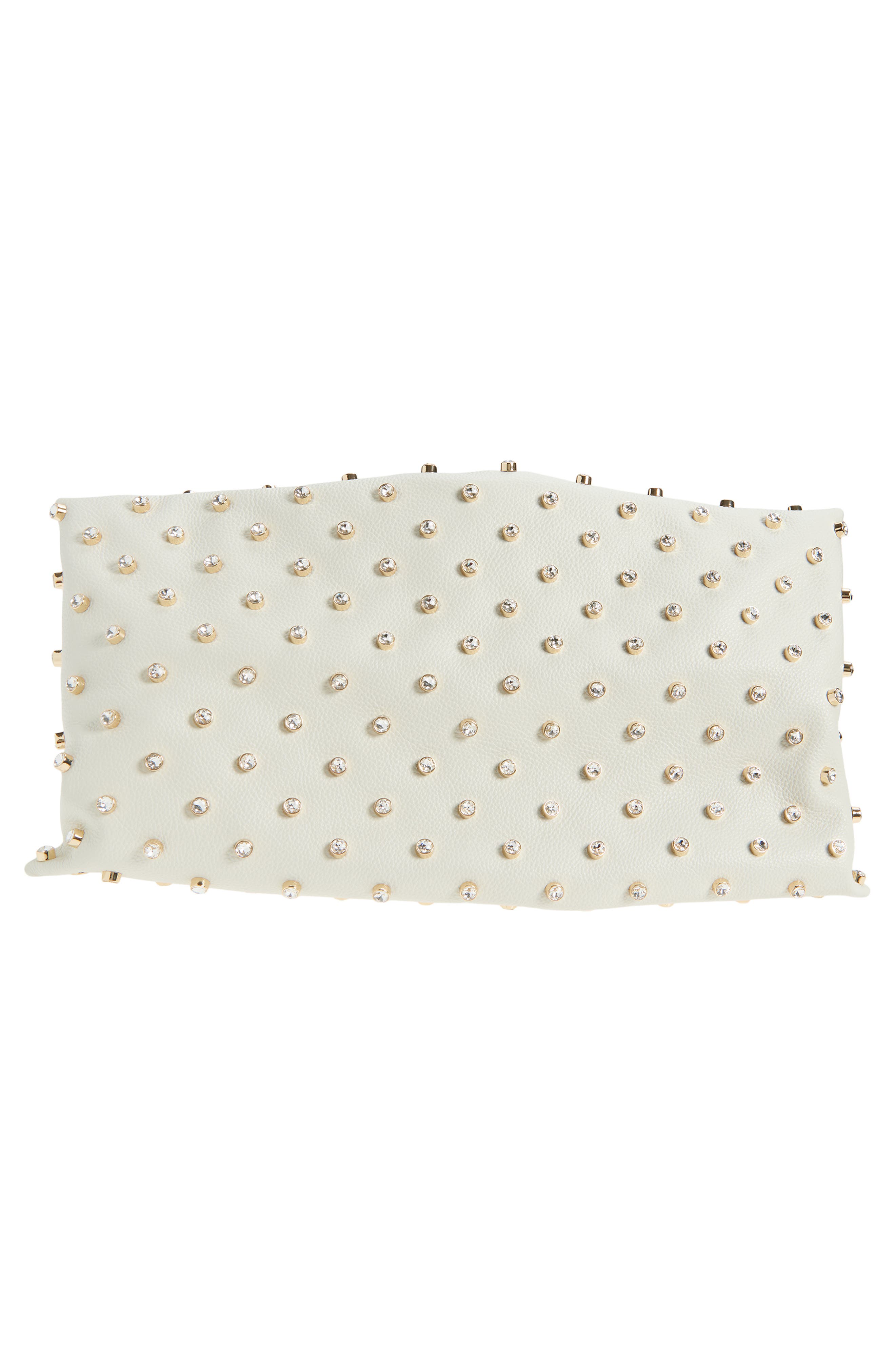 Origami Crystal Studded East/West Leather Bag, Alternate, color, 380102 IVORY/ CRYSTAL