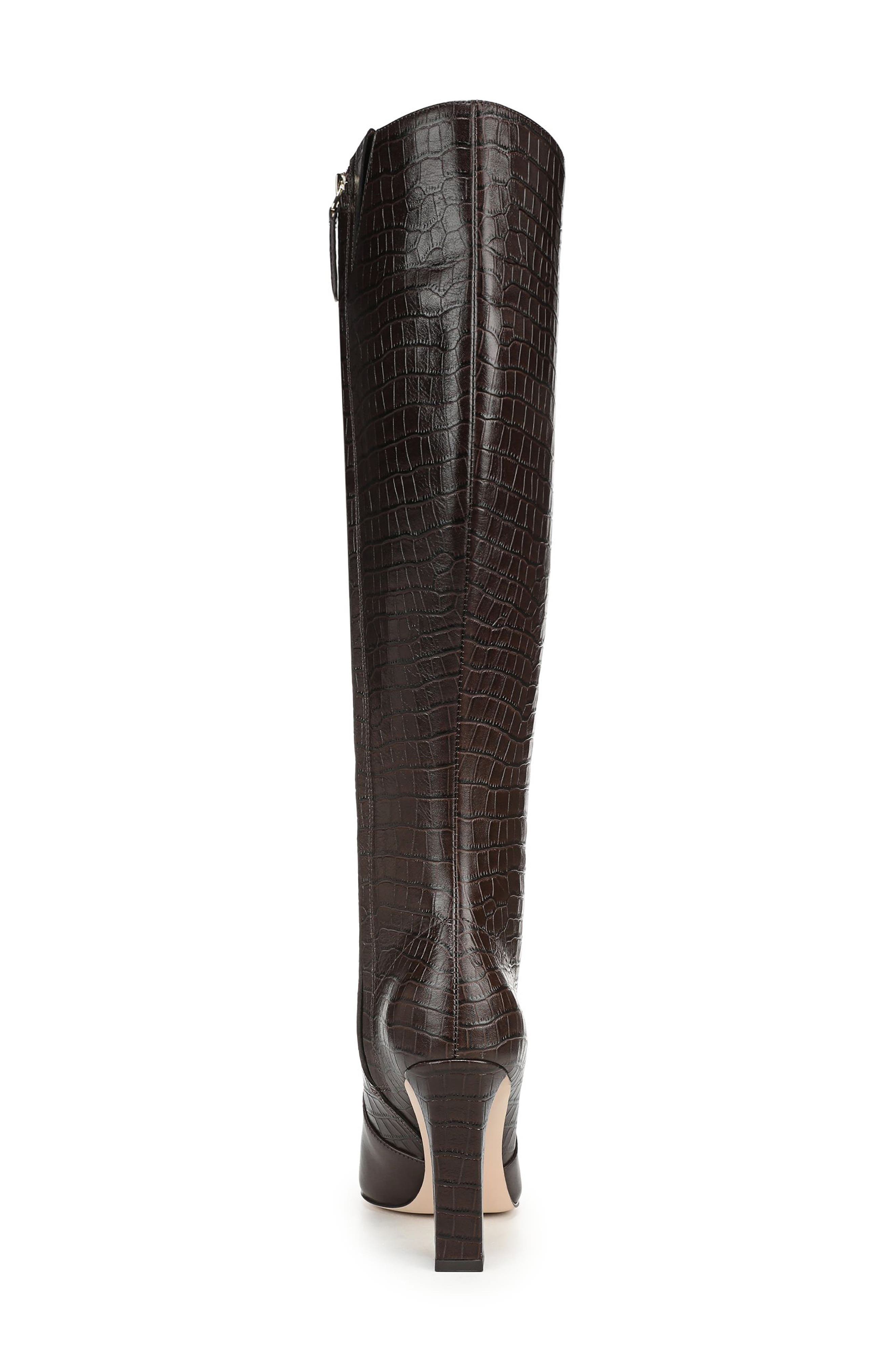 Hadley Croc Embossed Leather Knee High Boot, Alternate, color, COFFEE BEAN