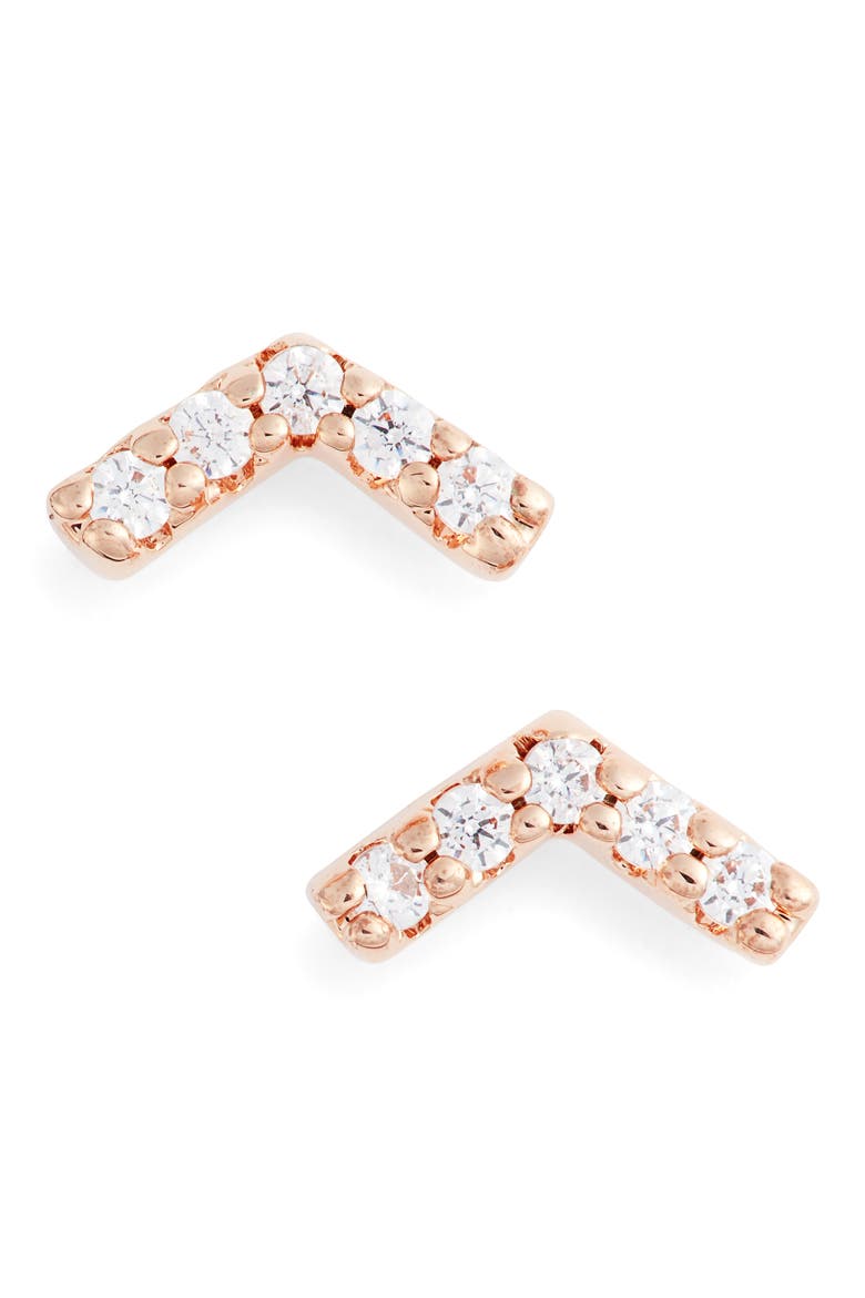 Pavé Chevron Stud Earrings, Main, color, CLEAR- ROSE GOLD