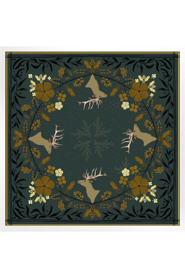 100% Silk Scarf Haven - Golden Wildflowers and Elk, Main, color, 35 x 35"