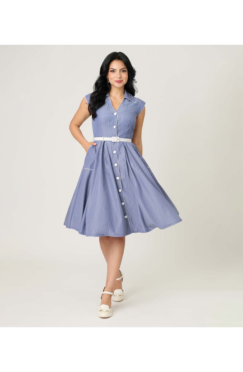 Unique Vintage Shirt Swing Dress, Main, color, Blue & White Stripe
