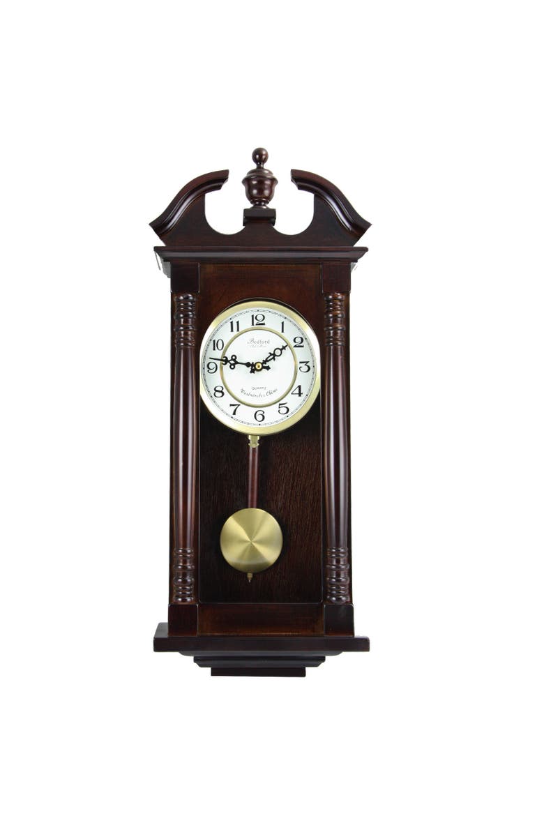 Bedford Clock Collection 27.5in Cherry Oak Wall Clock, Main, color, Cherry Oak