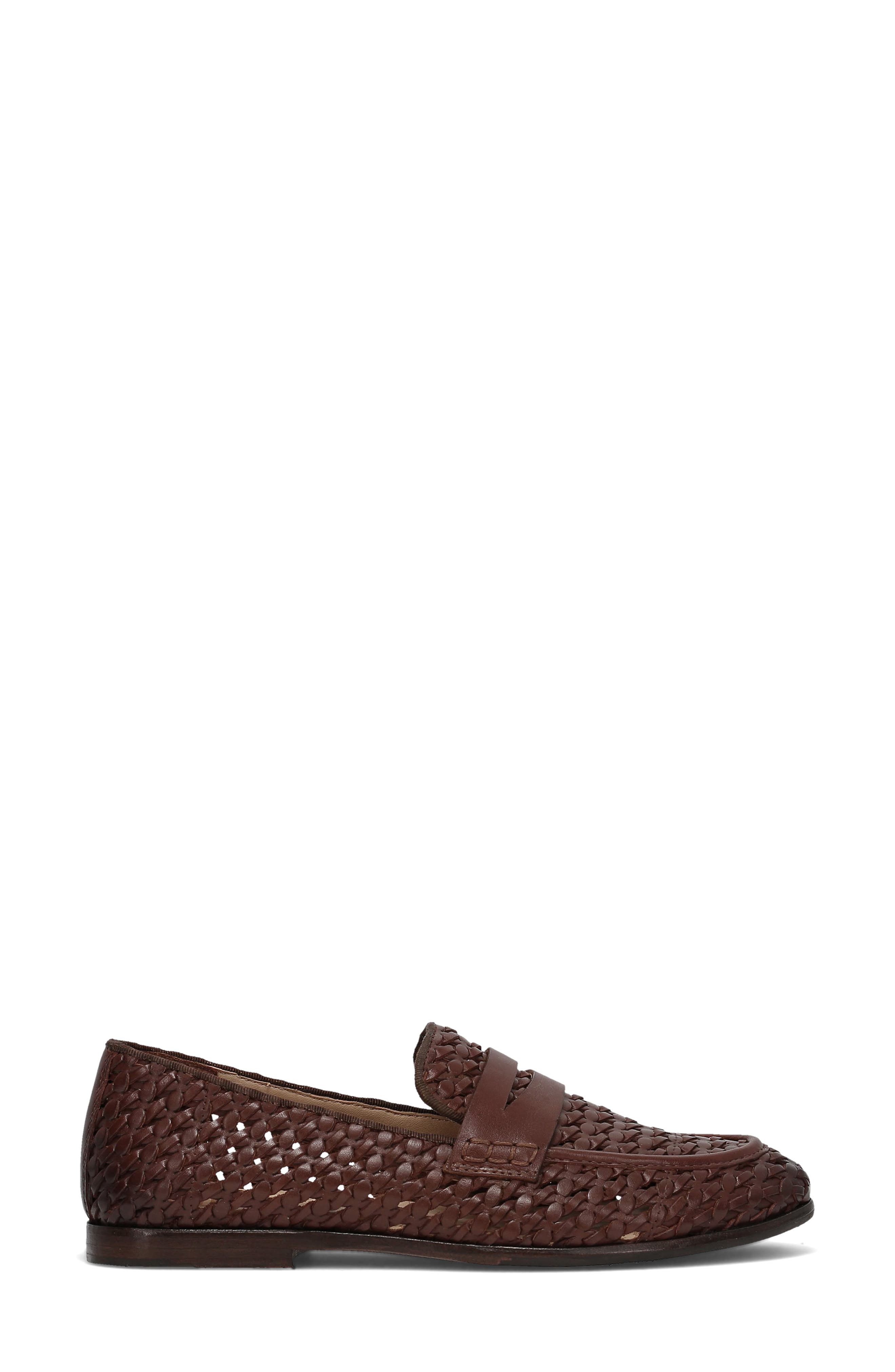 Frye Faith Woven Penny Loafer, Alternate, color, Dark Brown