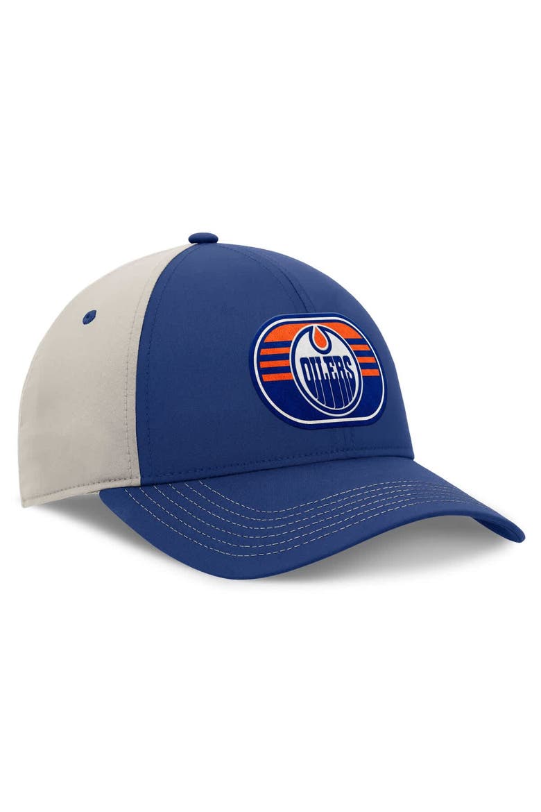 Men's  Fanatics  Royal/Gray Edmonton Oilers 2025 Stanley Cup Playoffs Locker Room Trucker Adjustable Hat, Alternate, color, Royal