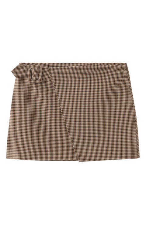 Houndstooth Buckle Mid Rise Miniskirt