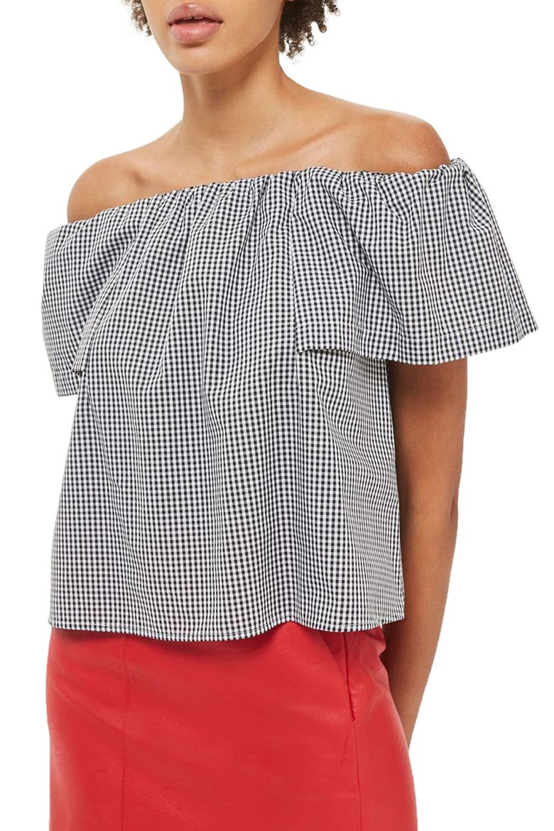 Maggie Bardot Gingham Top, Main, color, BLACK MULTI