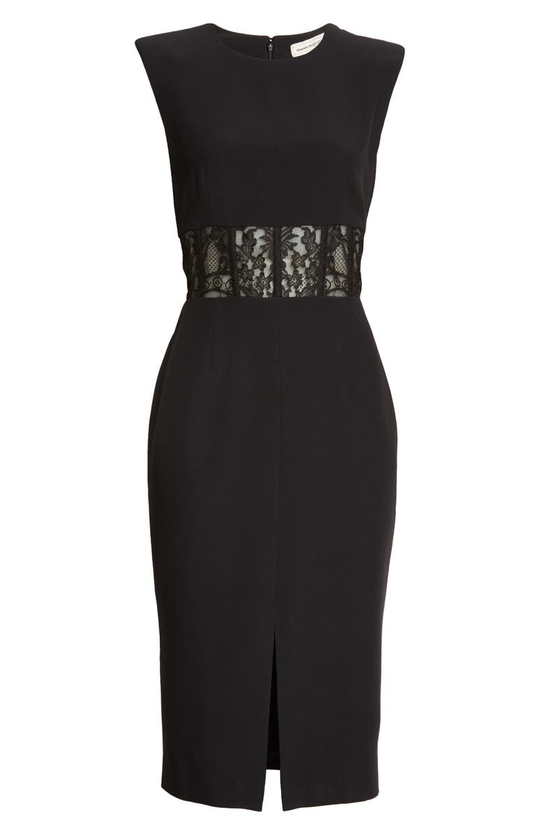 McQueen Alexander McQueen Lace Corset Crêpe Sheath Dress, Alternate, color,