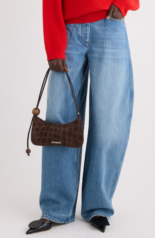 Jacquemus Le Bisou Perle Croc Embossed Suede Shoulder Bag In Brown