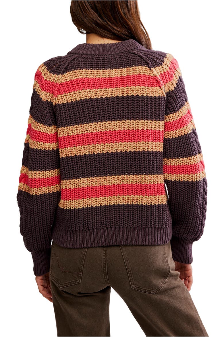 Frankie Stripe Cable Stitch Cotton Sweater, Alternate, color, CHOCOLATE COMBO