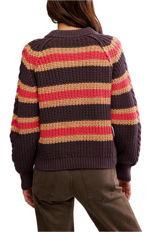 Free People Frankie Cable Striped Pullover Chocolate Combo In Brown