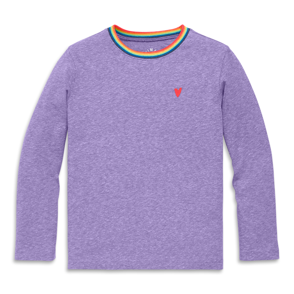 Primary Kids Long Sleeve Heathered Embroidered Heart Tee In Purple