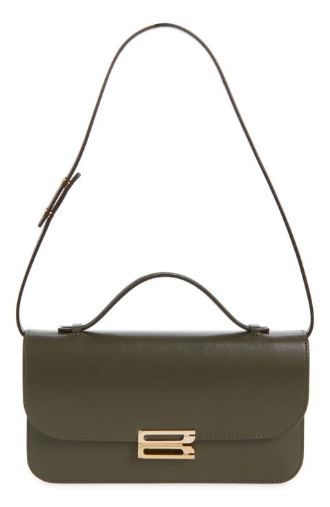 Midi Dorian Leather Top Handle Pouchette Bag