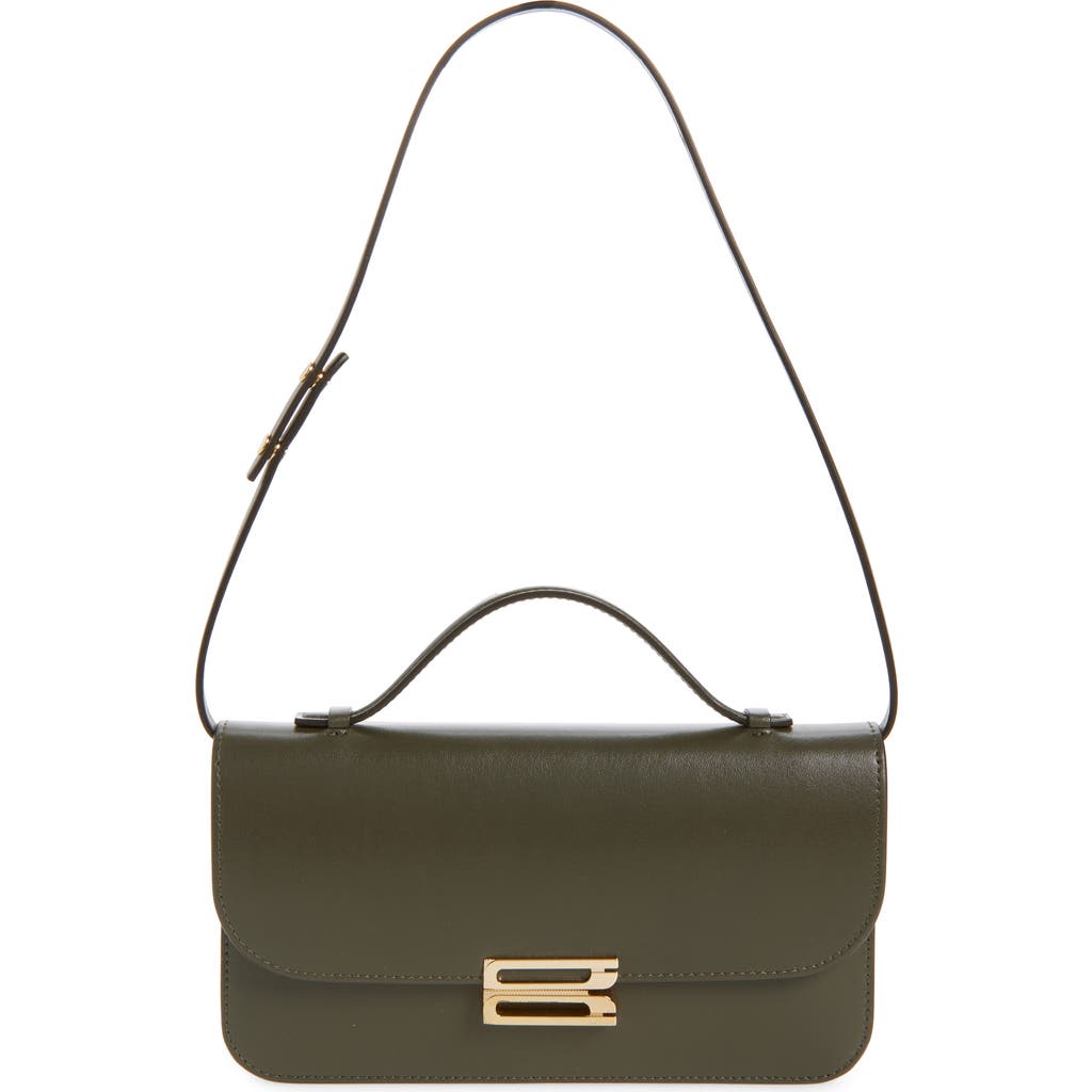 Victoria Beckham Midi Dorian Leather Top Handle Pouchette Bag In Green