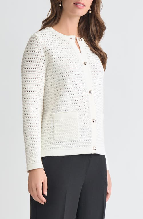 Kasper Pointelle Stitch Button-up Cardigan In White
